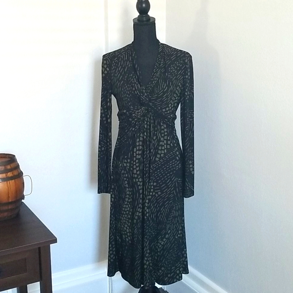Kim Rodgers Olive Print Black Knit Dress
